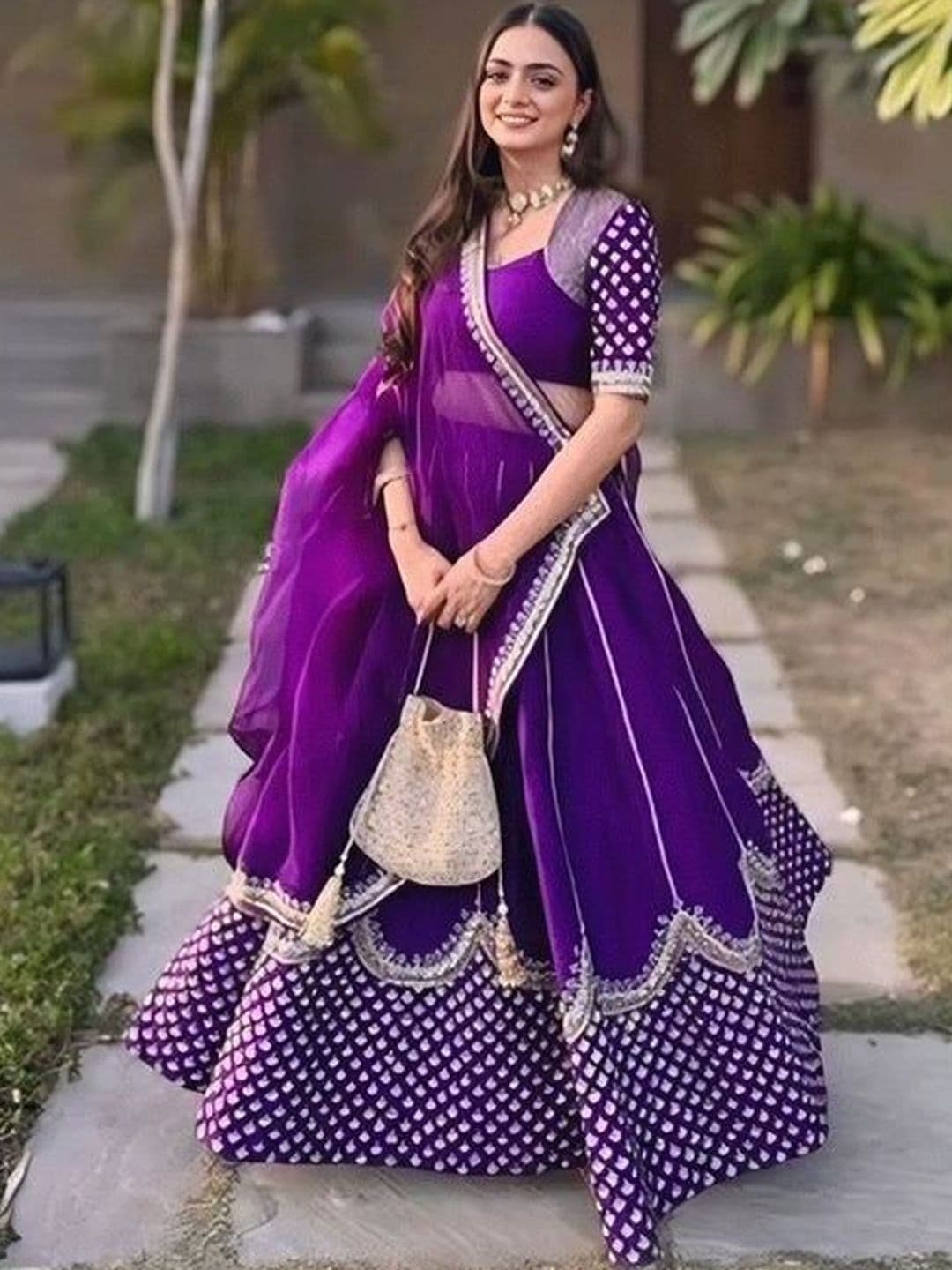 REELOVE FACTORY Embellished Sequinned Foil Print Semi-Stitched Lehenga & Blouse With Dupatta - view 1