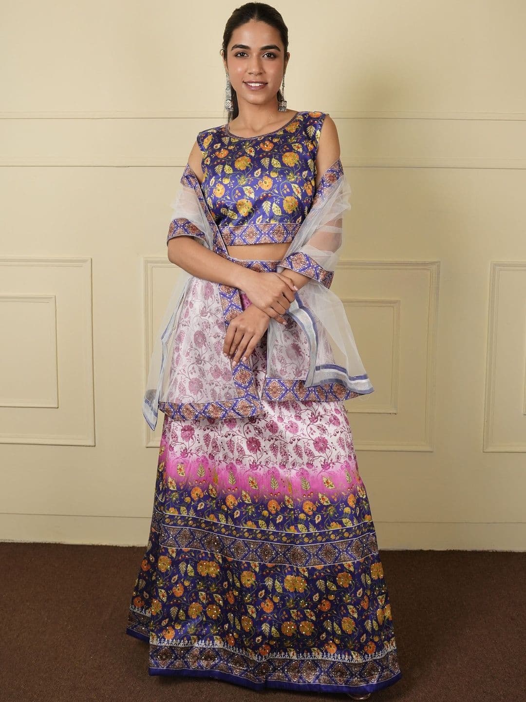 FashionTownie Printed Semi-Stitched Lehenga & Blouse With Dupatta - view 1