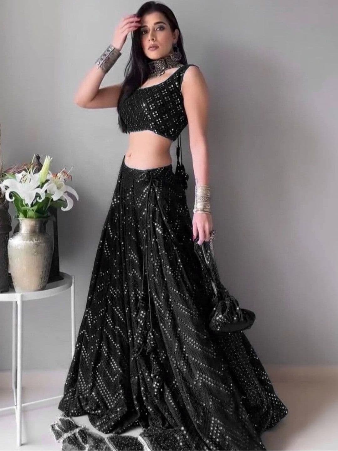 UDBHAV EXPORT Embellished Sequinned Semi-Stitched Lehenga & Unstitched Blouse With Dupatta - view 1