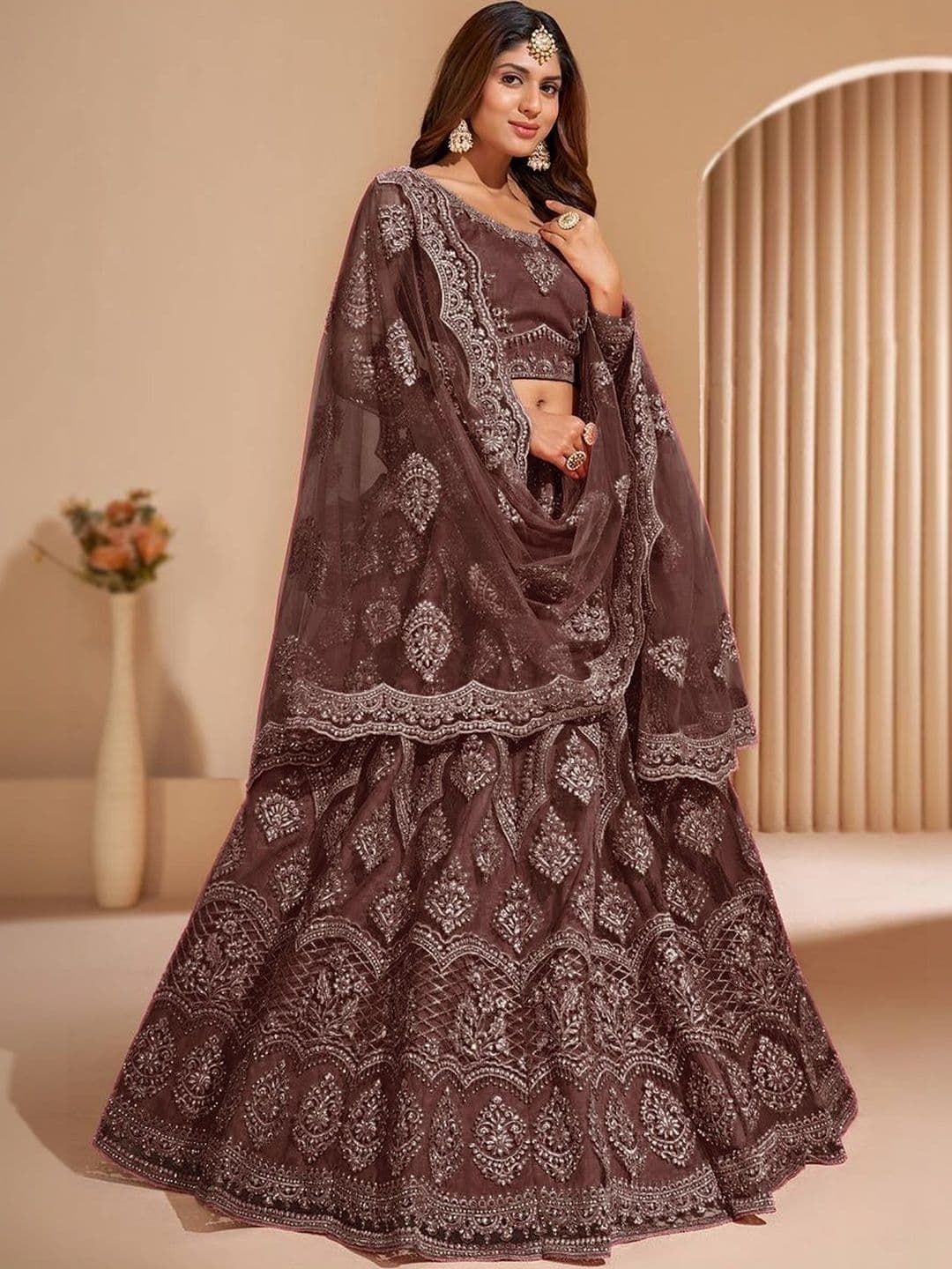 REELOVE FACTORY Embroidered Sequinned Semi-Stitched Lehenga & Blouse With Dupatta - view 1