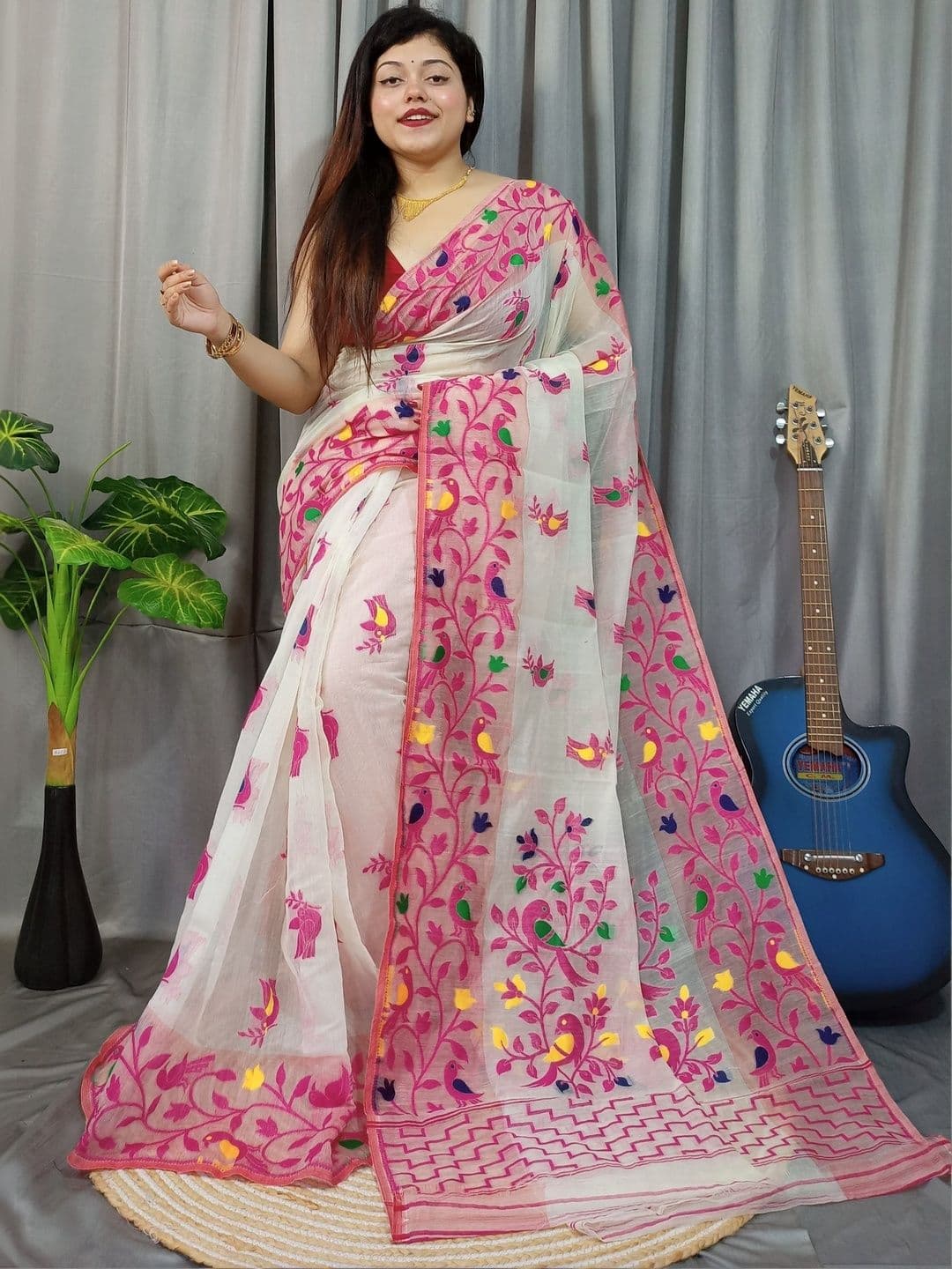 Rnn Saree Ethnic Motifs Embroidered Silk Cotton Handloom Jamdani Sarees - view 1
