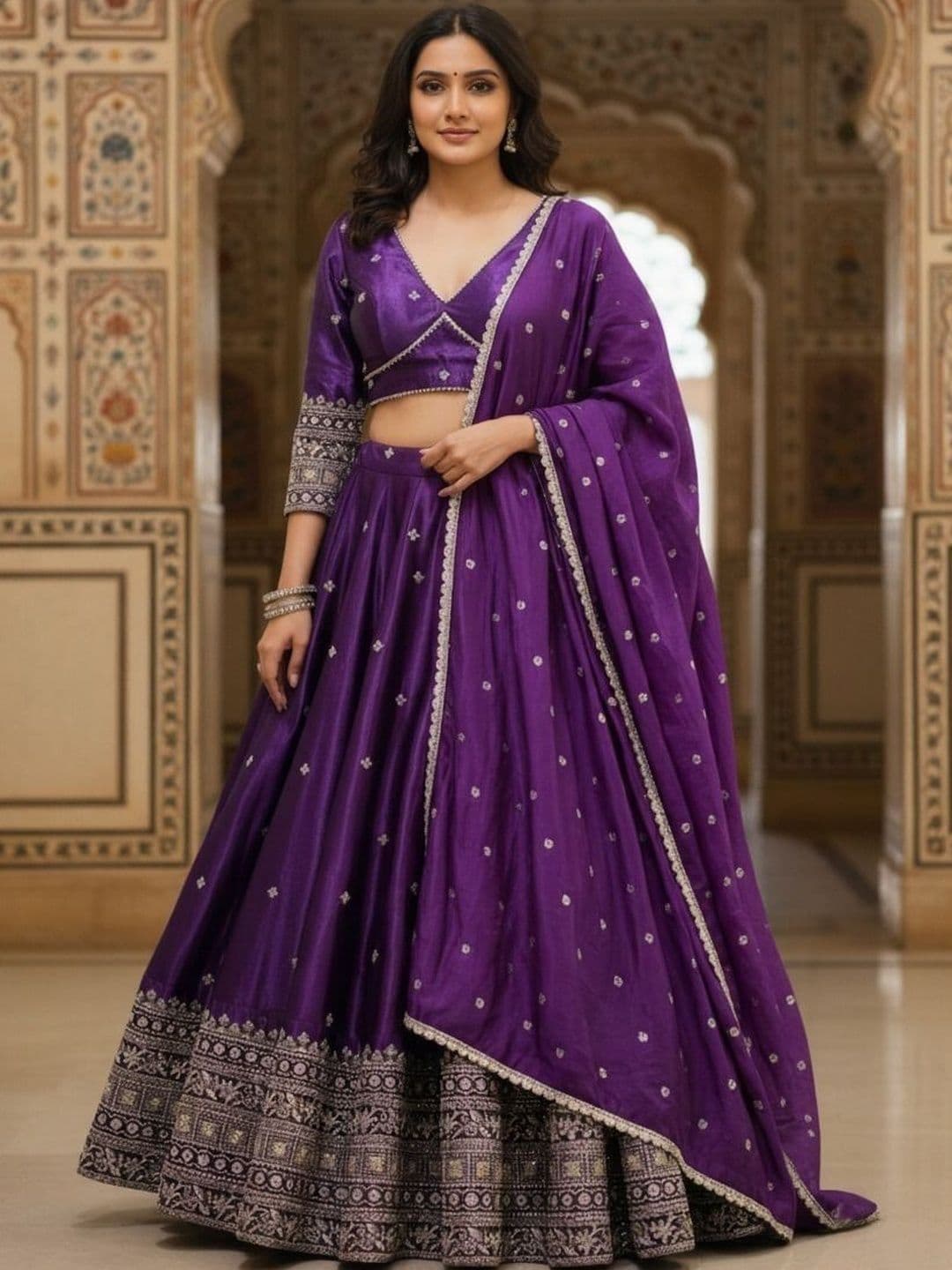UDBHAV EXPORT Embroidered Semi-Stitched Lehenga & Blouse With Dupatta - view 1