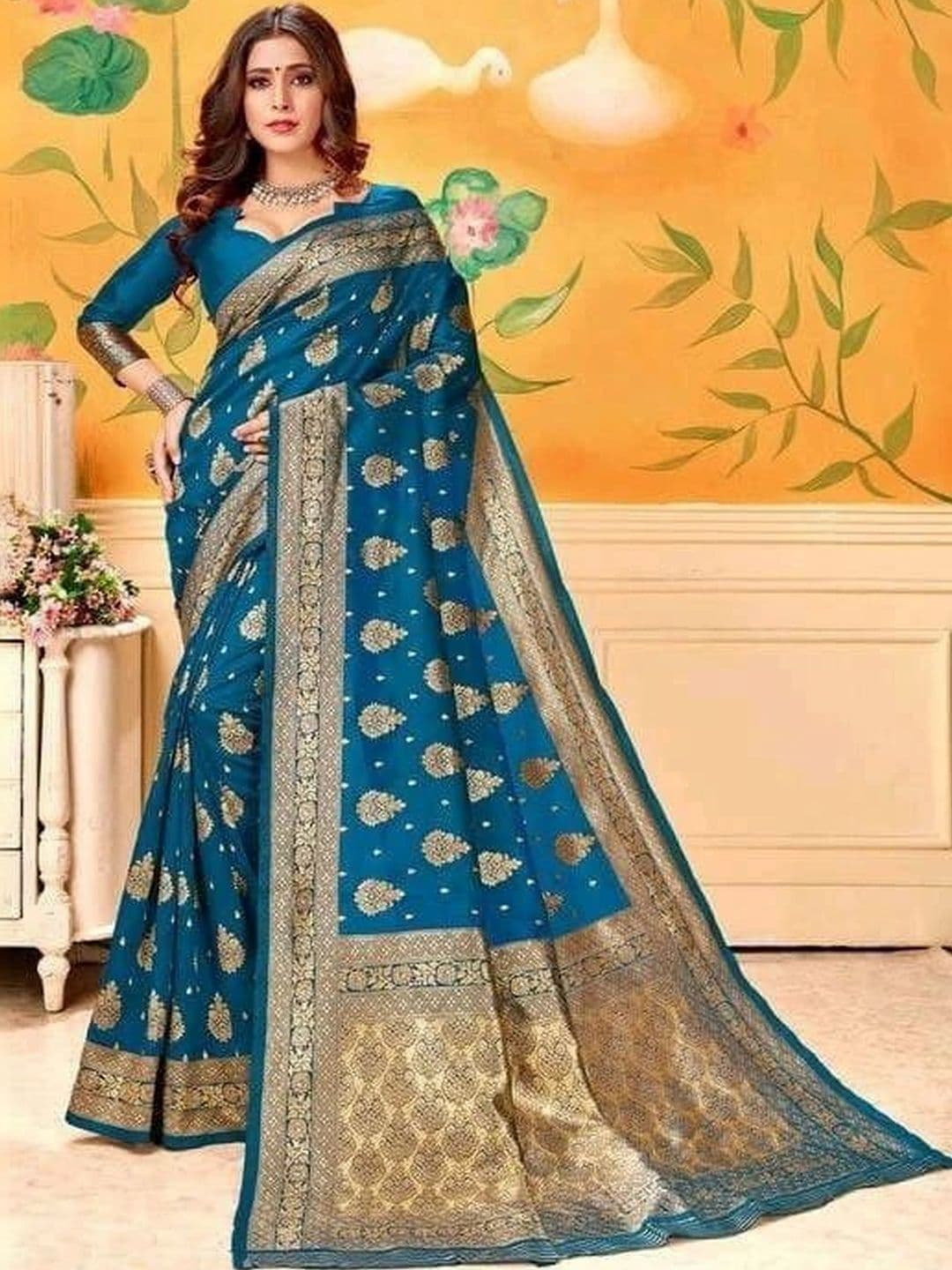 NENU CREATION Ethnic Motifs Zari Silk Blend Saree - view 1