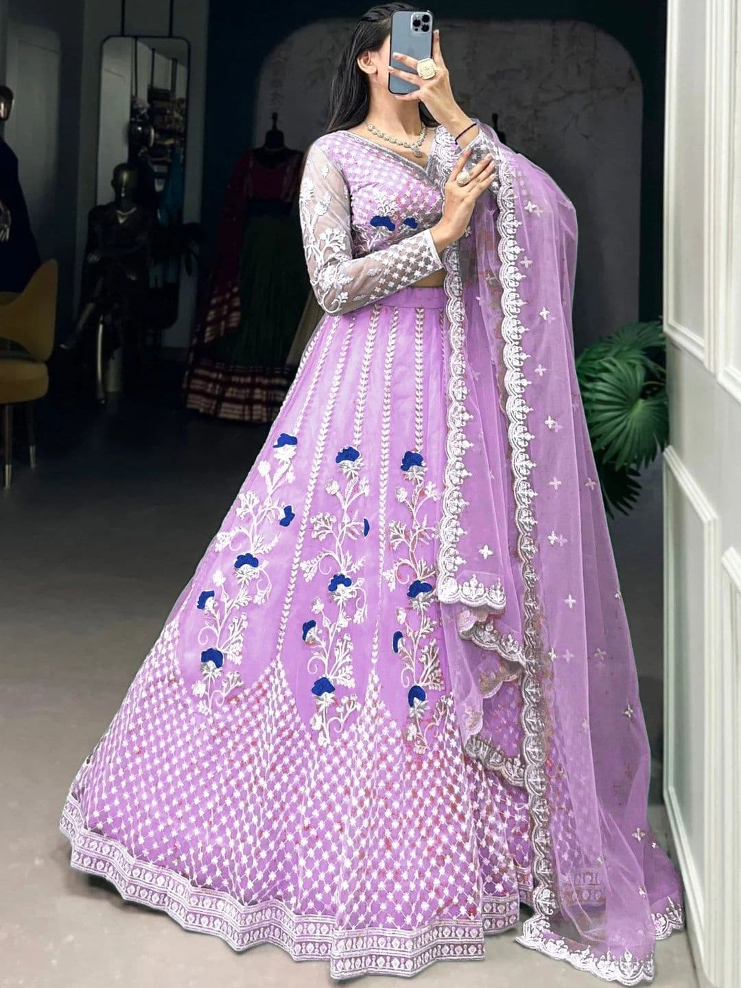 REELOVE FACTORY Embroidered Thread Work Semi-Stitched Lehenga & Blouse With Dupatta - view 1