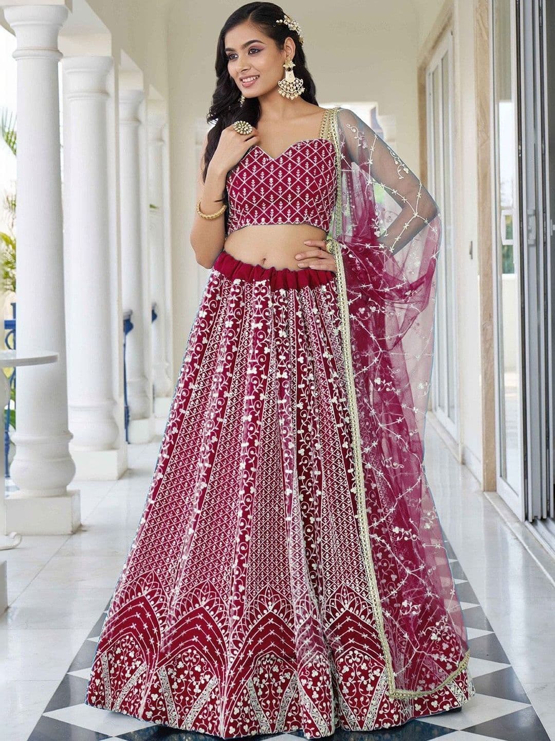 REELOVE FACTORY Embroidered Sequinned Semi-Stitched Lehenga & Blouse With Dupatta - view 1
