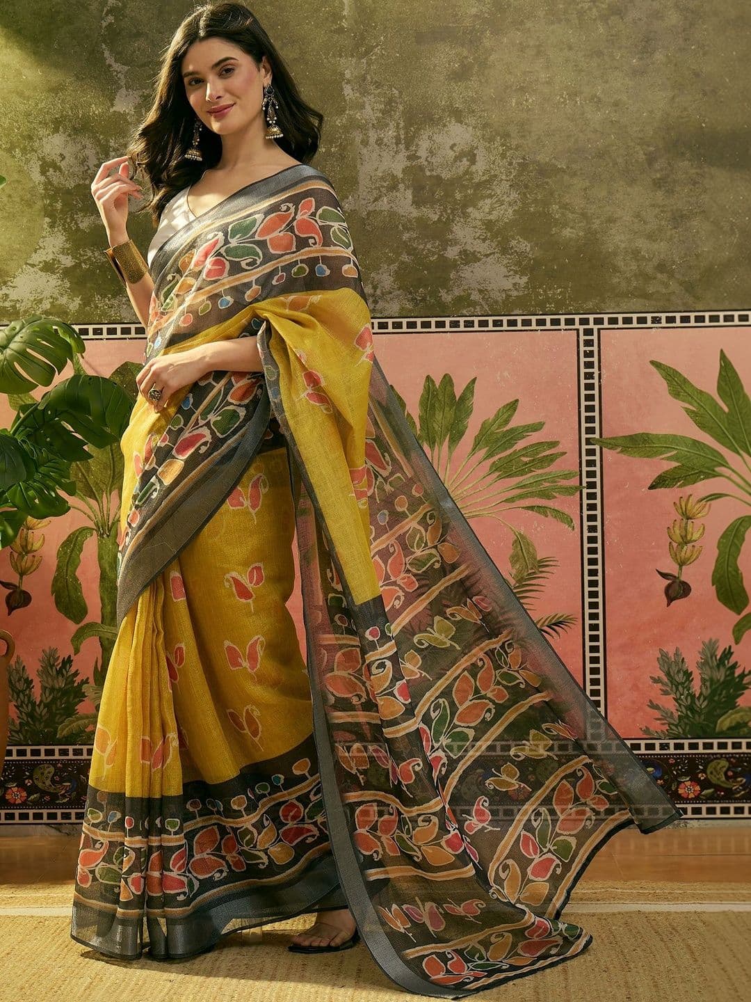 Sangria Printed Zari Border Ready to Wear Saree - view 1