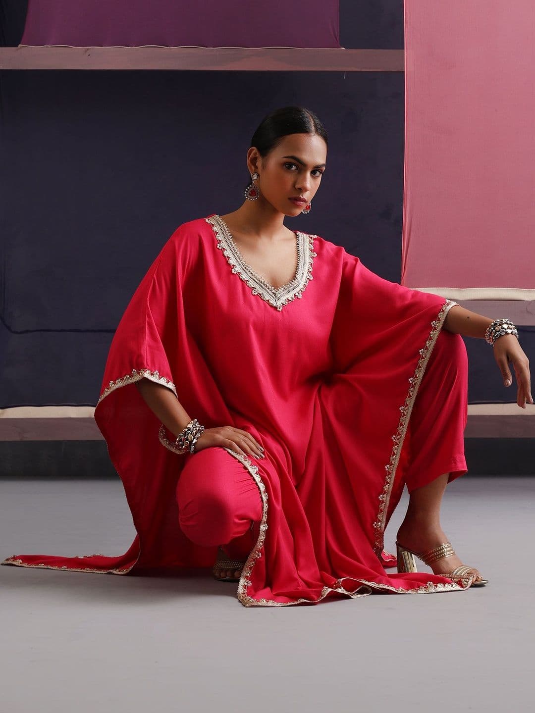 Khushal K Embroidered V-Neck Top With Palazzos Co-Ords - view 1