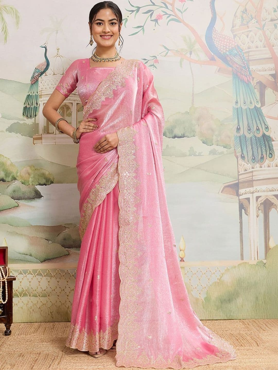 HERE&NOW Embellished Zari Organza Heavy Work Saree - view 1