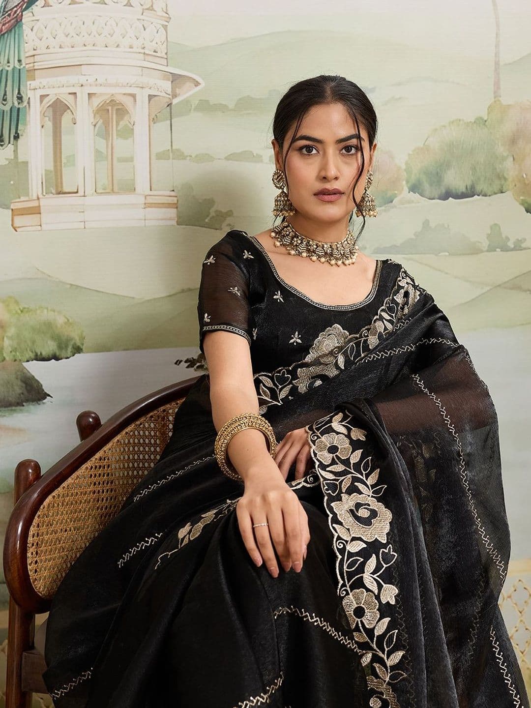 HERE&NOW Floral Embroidered Organza Heavy Work Saree - view 1