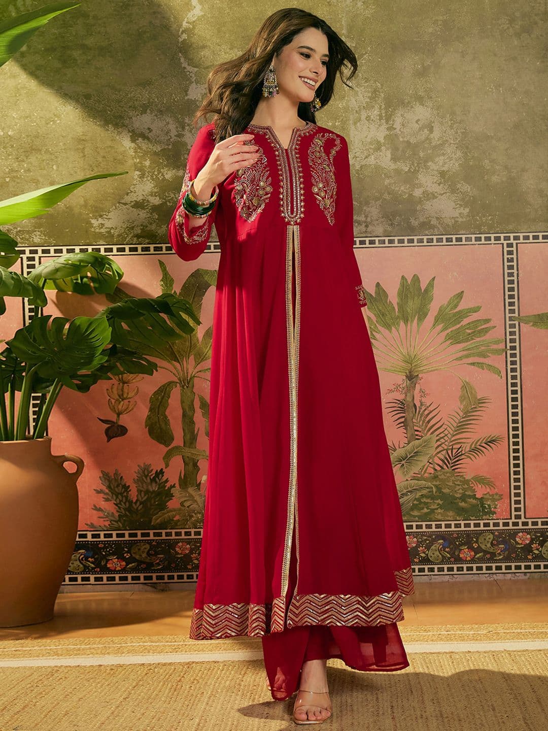 Sangria Embroidered A-Line Kurta With Palazzo - view 1