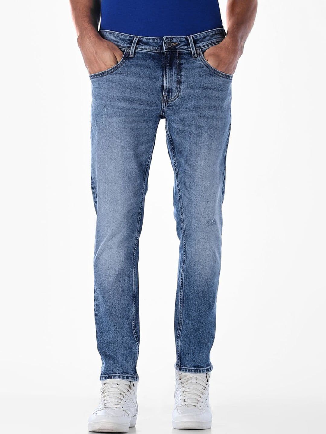 Jack & Jones Men Slim Fit Low-Rise Mildly Distressed Light Fade Stretchable Jeans - view 1