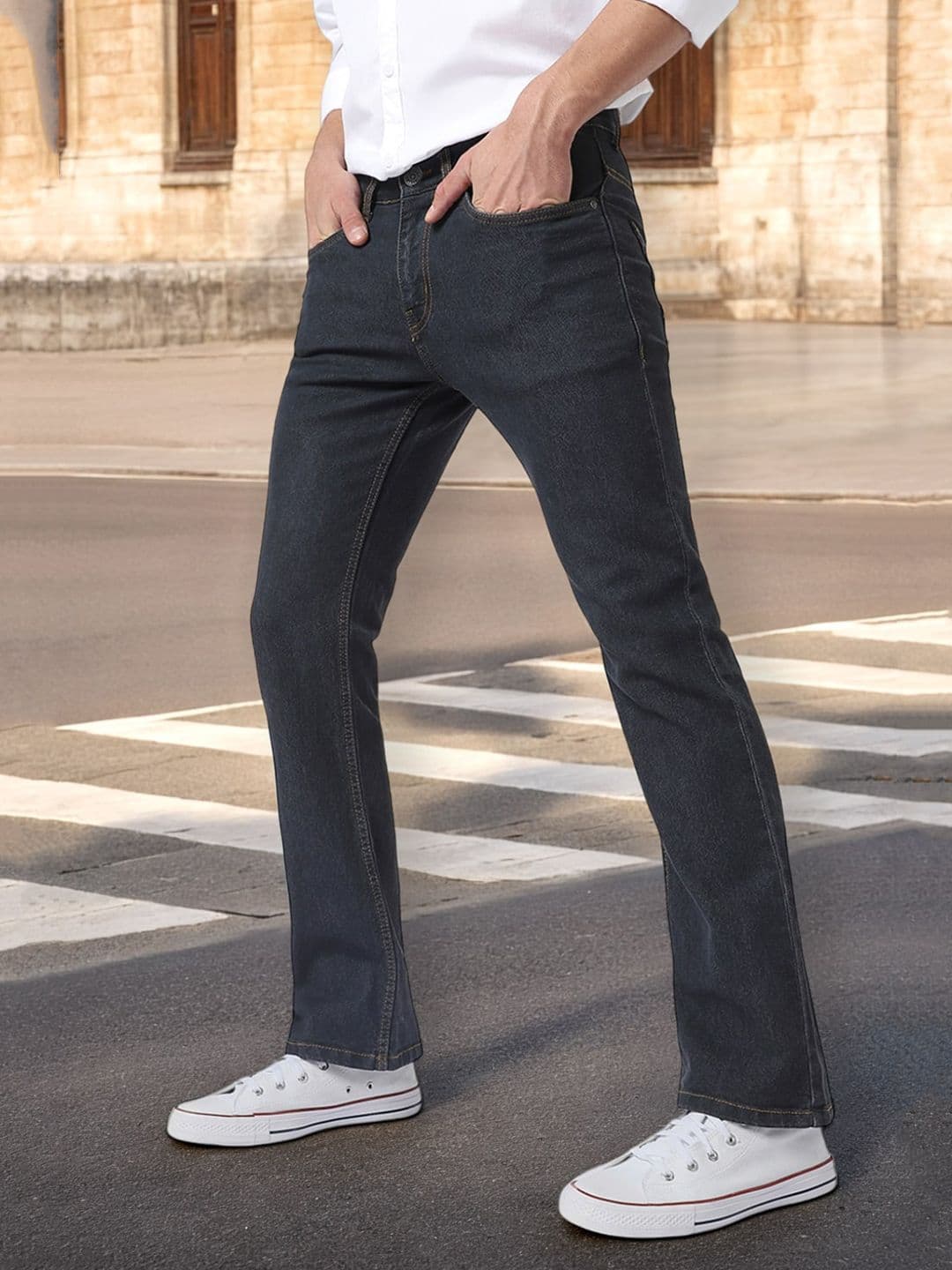 Urbano Fashion Men Washed Black Bootcut Light Fade Stretchable Regular Fit Jeans - view 1