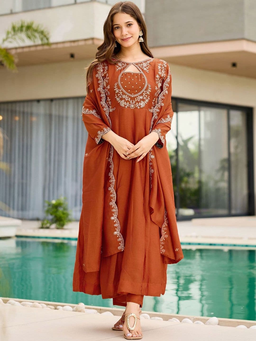 DIVASTRI Women Ethnic Motifs Embroidered Regular Thread Work Kurta with Trousers & With Dupatta - view 1
