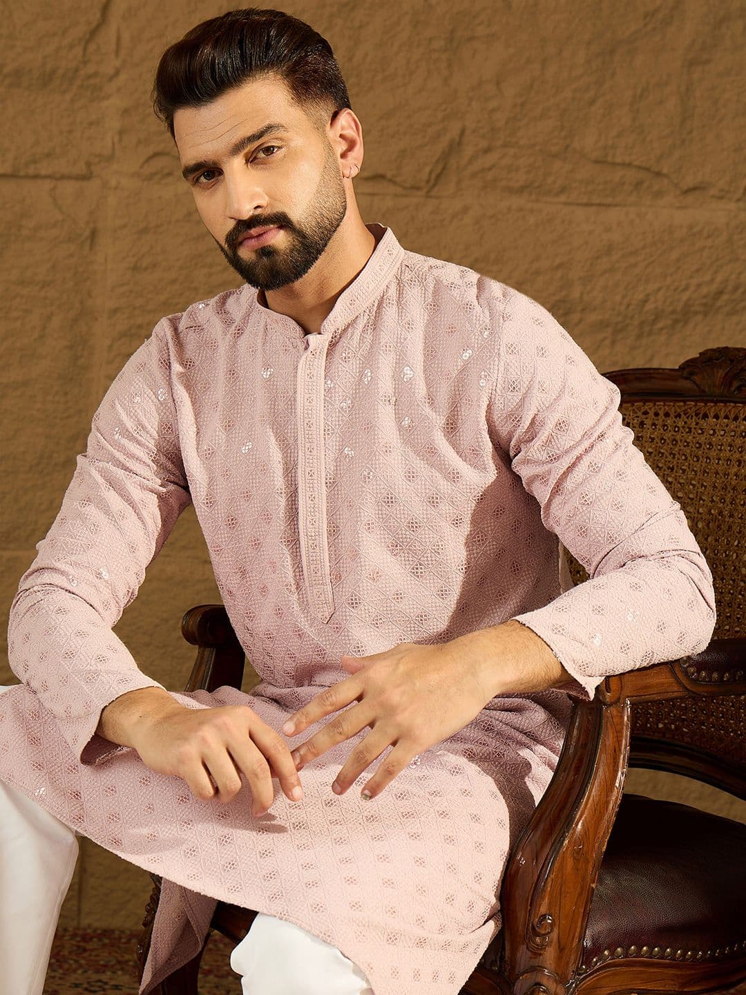 House of Pataudi Embroidered Viscose Rayon Mandarin Collar Straight Kurta - view 1