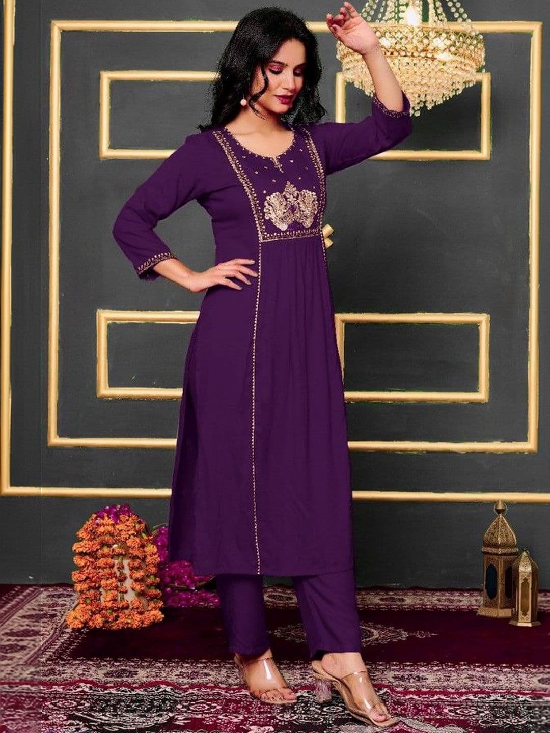 JAGNA Women Ethnic Motifs Embroidered Empire Thread Work Kurta with Trousers - view 1