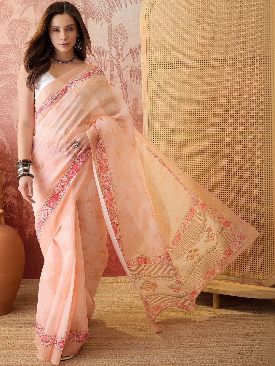 Sangria Women Zari Linen Blend Ready to Wear Saree - view 1