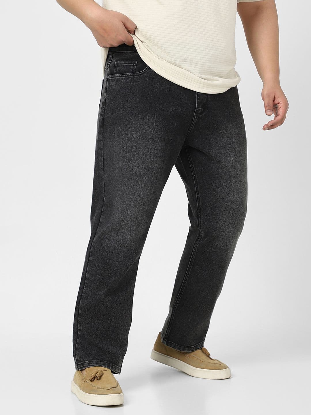 Urbano Plus Men's Plus Size Black Straight Fit Heavy Washed Jeans Stretchable - view 1