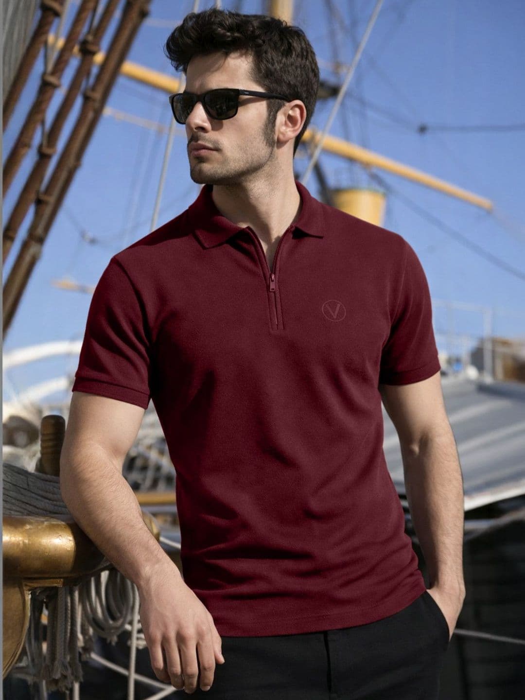 VEIRDO Men Polo Collar Pure Cotton Pockets T-shirt - view 1