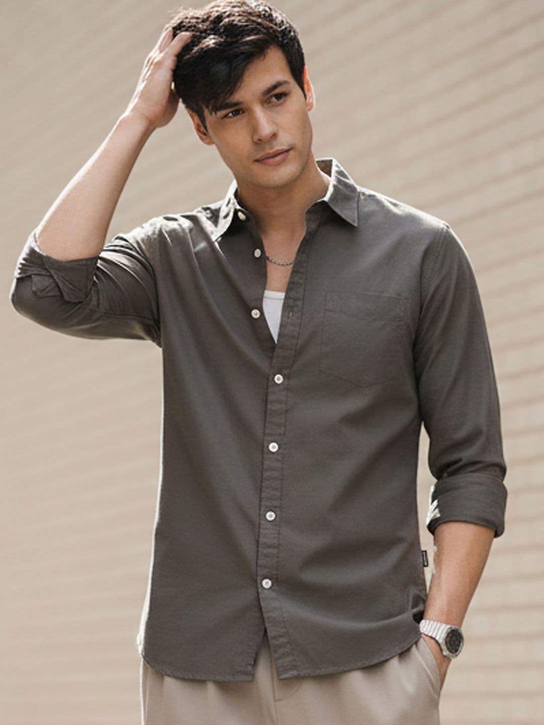 Urbano Fashion Spread Collar Pure Cotton Casual Shirt - view 1