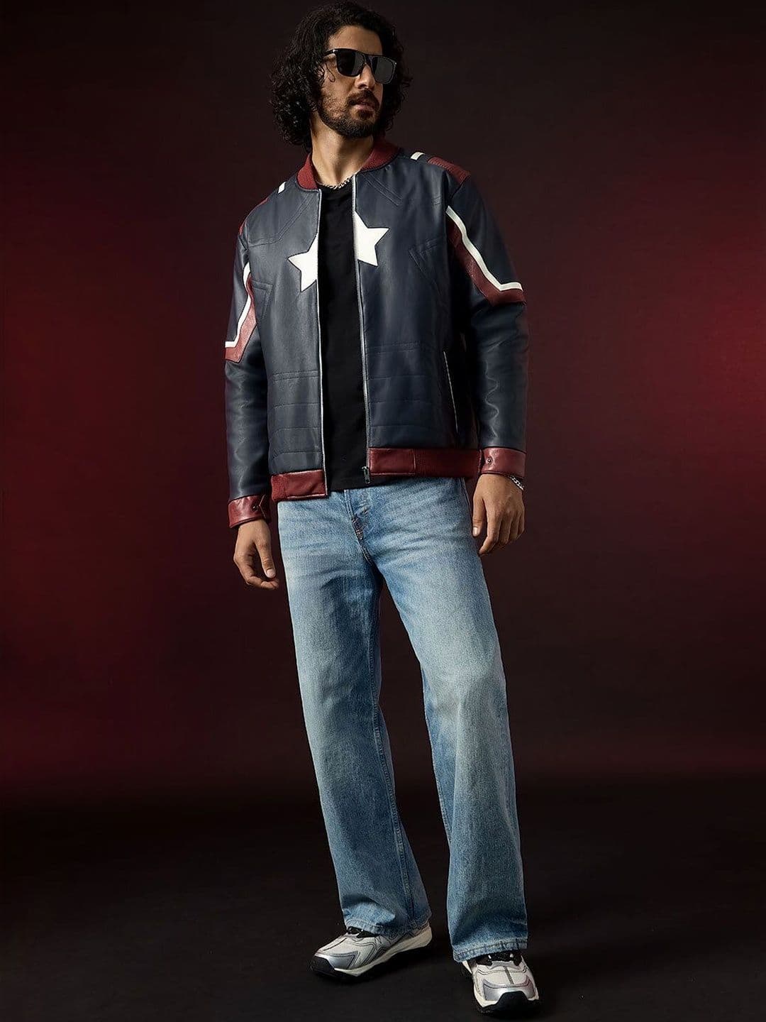 The Souled Store Men Oversized Captain America Printed Navy Blue Biker Jackets - view 1