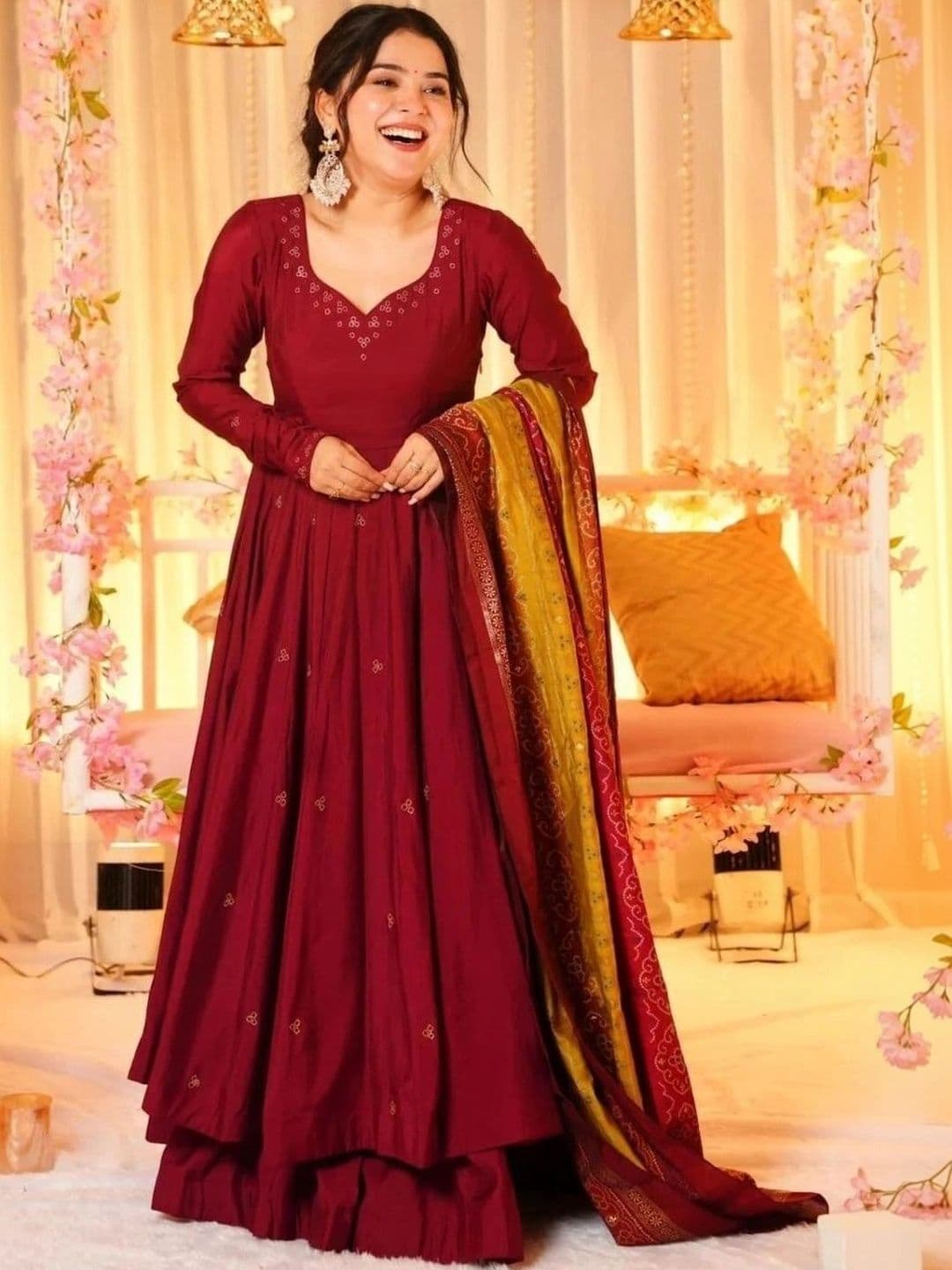 HERE&NOW Women Embroidered Regular Kurta with Trousers & With Dupatta - view 1