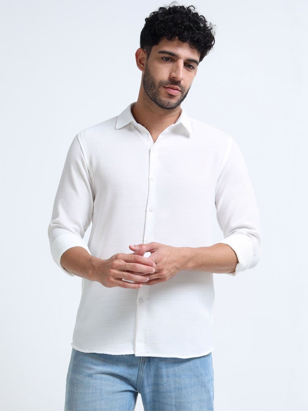 U.S. PITCHERS Men's White Textured Regular Fit Casual Shirt - view 1