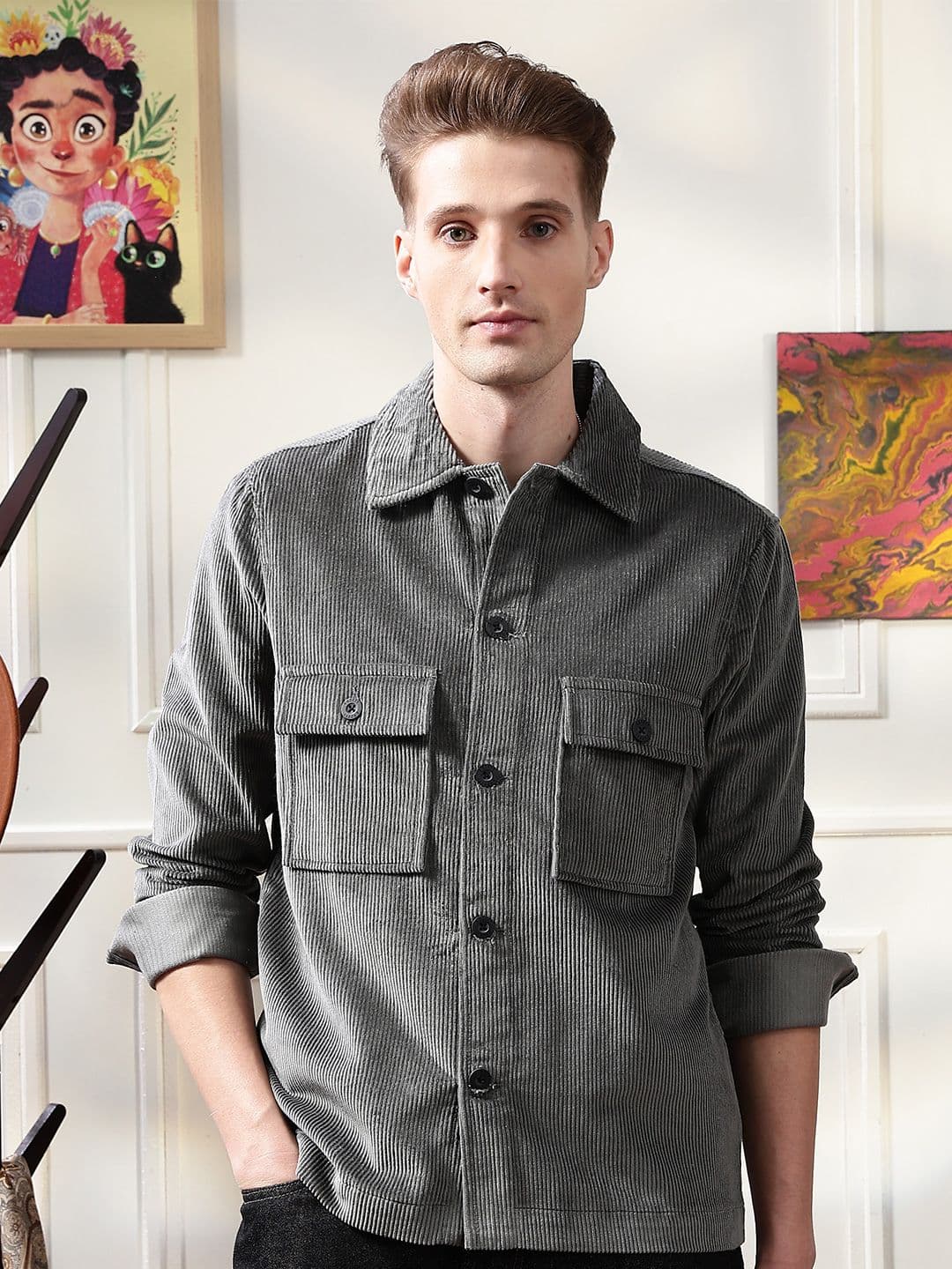 Eszett Men Solid Corduroy Tailored Jacket - view 1