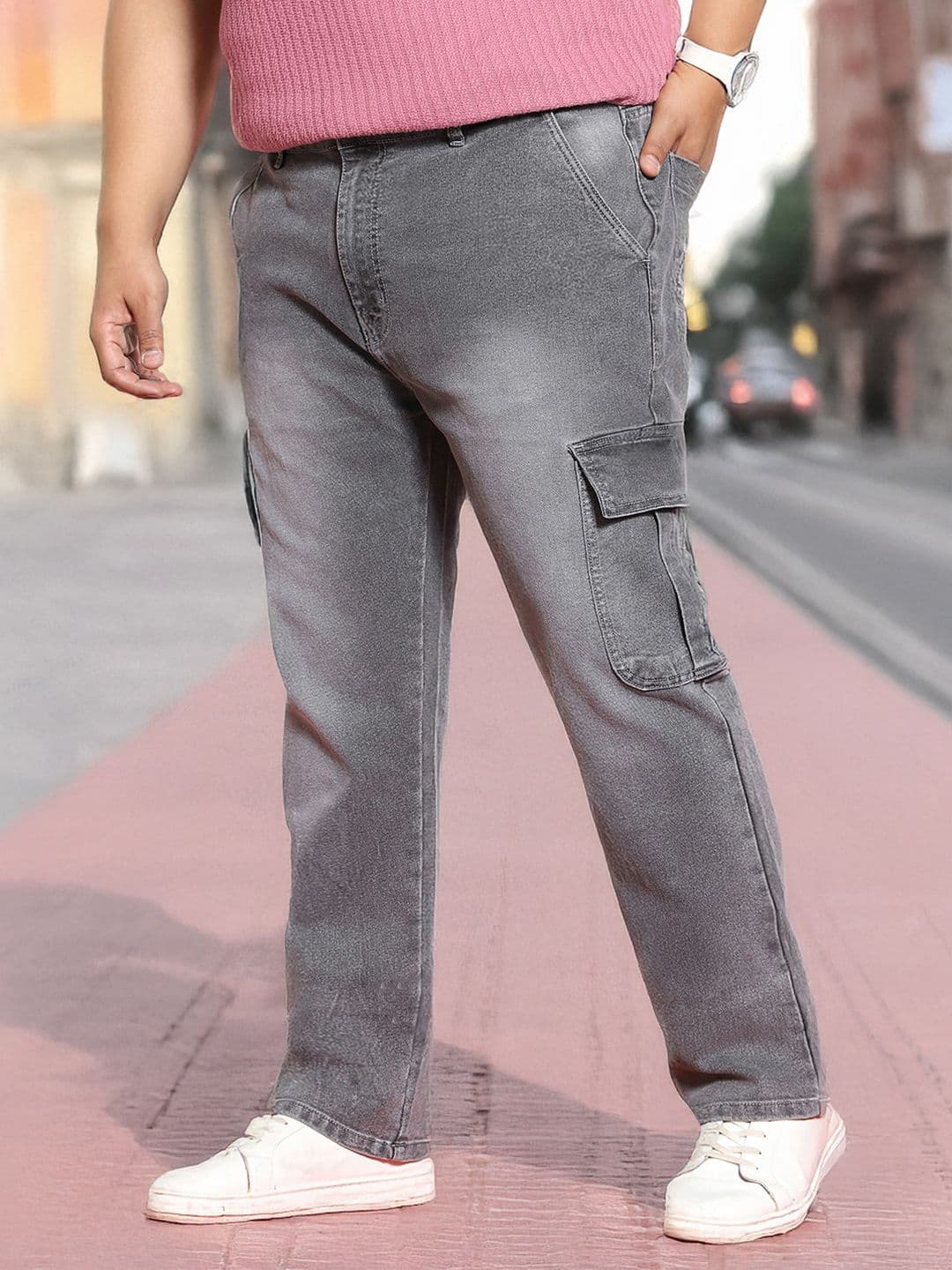 Urbano Plus Men Regular Fit Mid-Rise Washed Heavy Fade Stretchable Cargo Style Jeans - view 1
