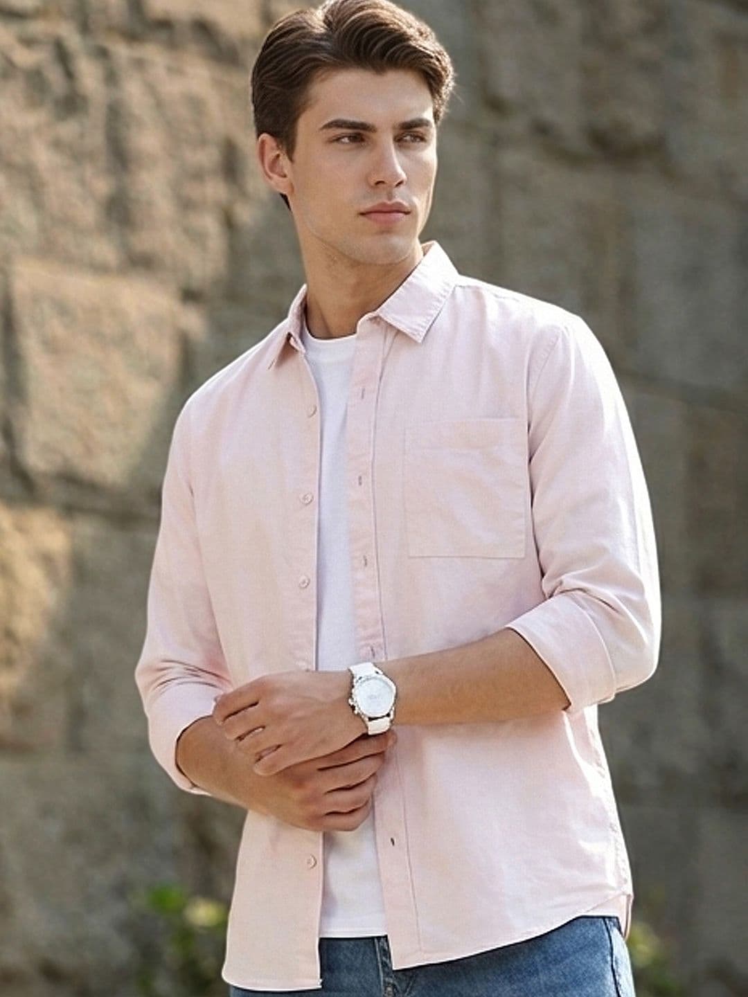 Urbano Fashion Men Spread Collar Solid Cotton Casual Shirt - view 1