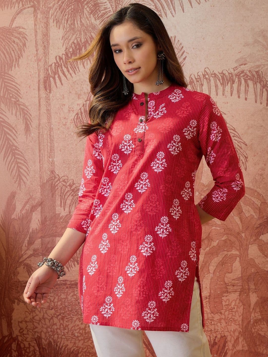 Sangria Floral Printed Pure Cotton Blend Kurti - view 1