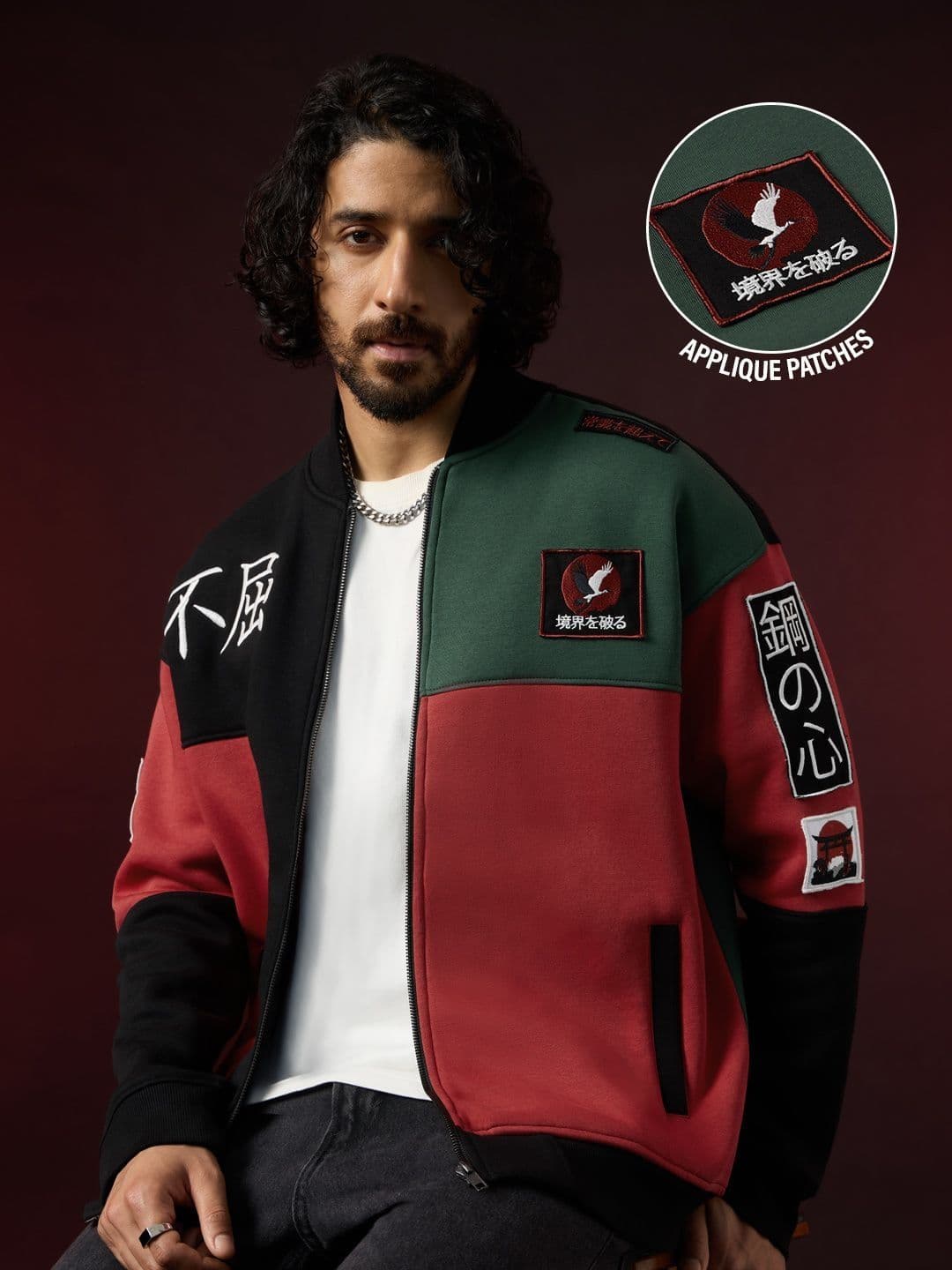 The Souled Store Mens Embroidered Black Varsity Jackets - view 1