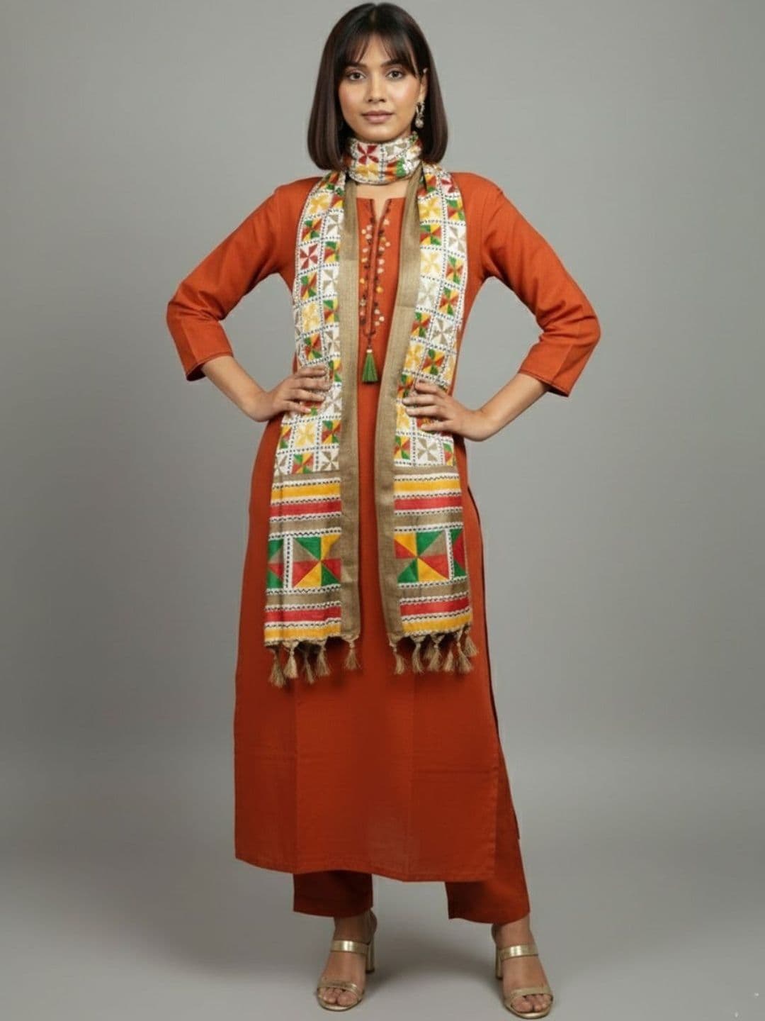 KALINI Women Regular Thread Work Kurta with Trousers & With Dupatta - view 1