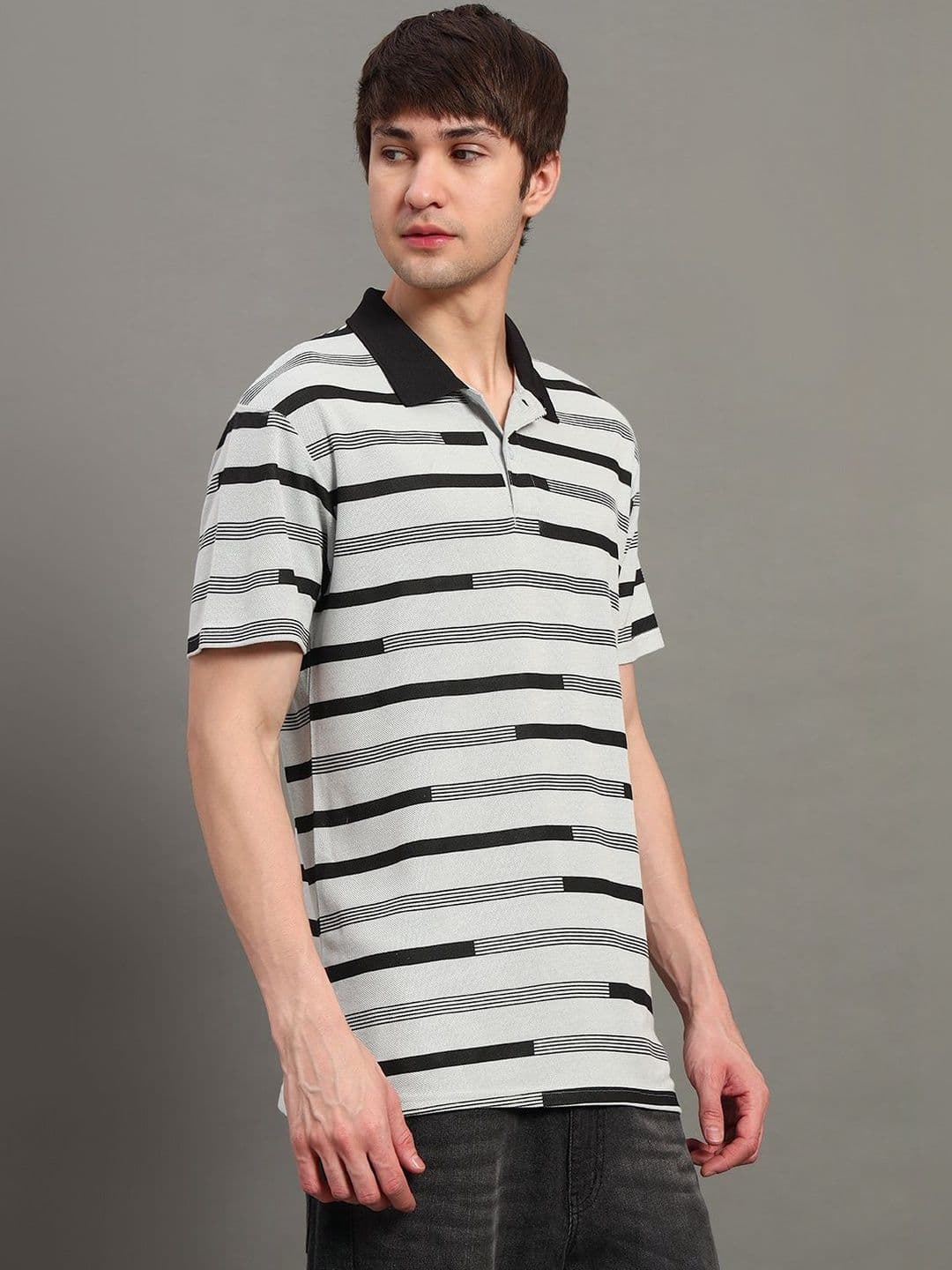 OPERATIVE Men Striped Polo Collar T-shirt - view 1