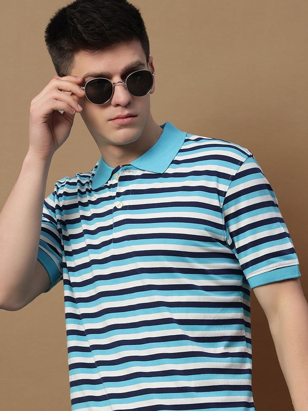 OPERATIVE Men Striped Polo Collar T-shirt - view 1