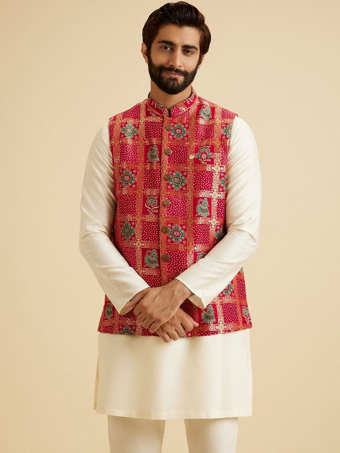Manyavar Printed Mandarin Collar Nehru Jackets - view 1