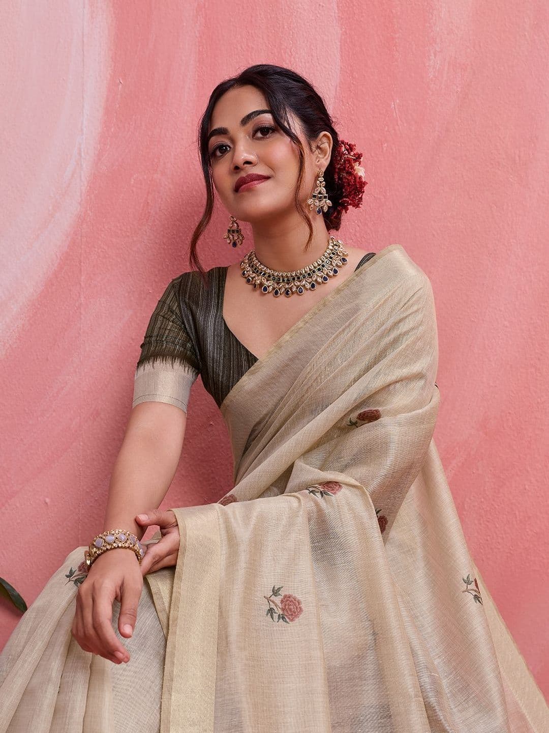 BFM Ethnic Motifs Khadi Saree - view 1