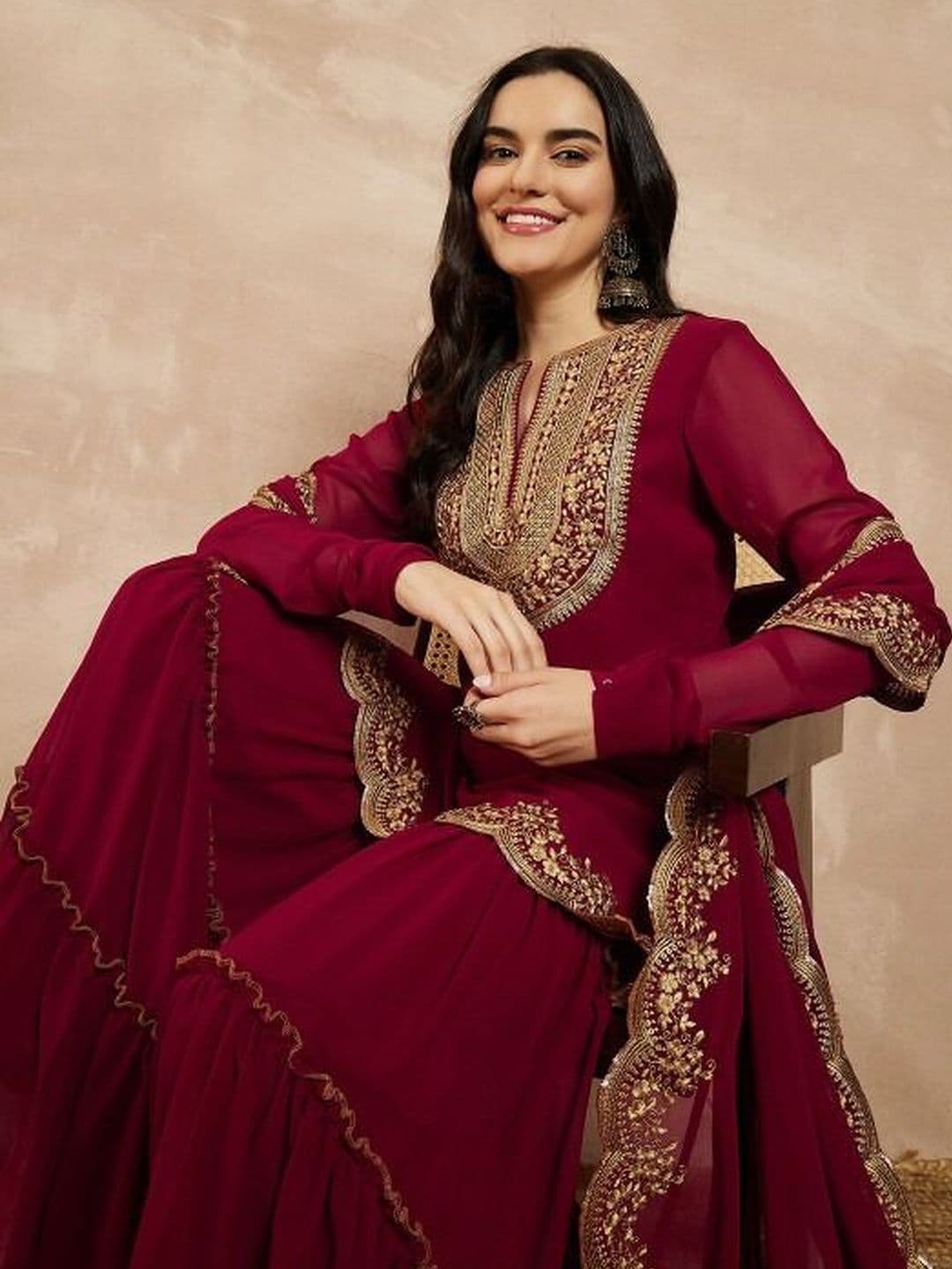 ZOEMIRA Women Ethnic Motifs Embroidered Regular Thread Work Kurta with Sharara & With Dupatta - view 1