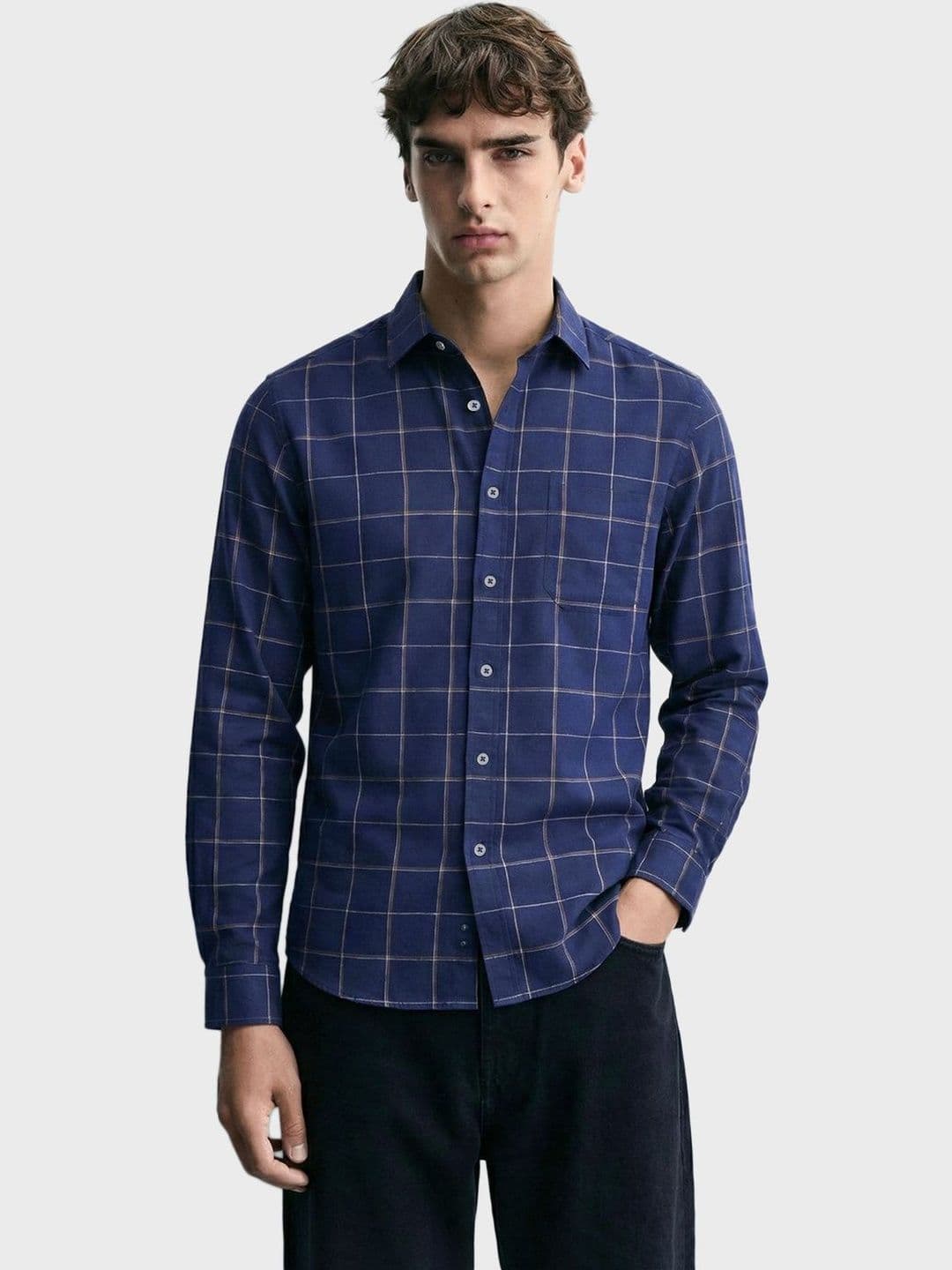 The Indian Garage Co Men Slim Fit Windowpane Checks Checked Casual Shirt - view 1