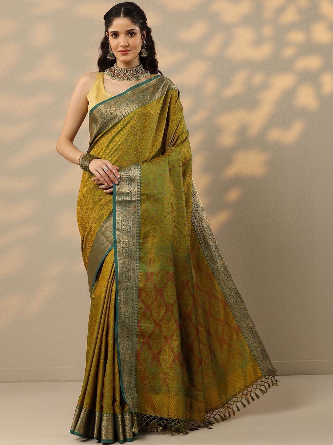 Libas Green Woven Design Banarasi Saree With Unstitched Blouse Piece - view 1
