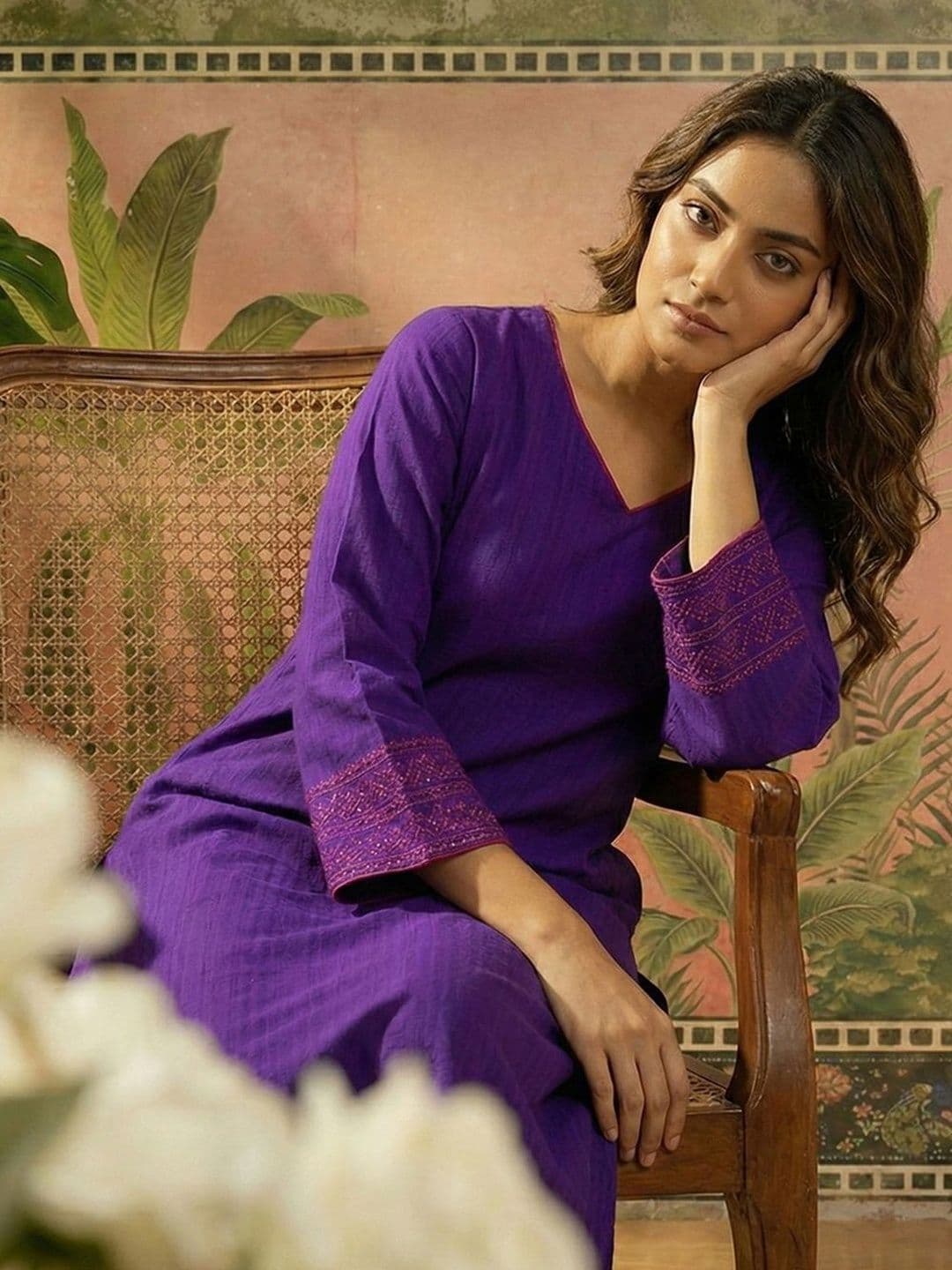 Sangria V-Neck Kurta & Palazzos Kurta Sets - view 1