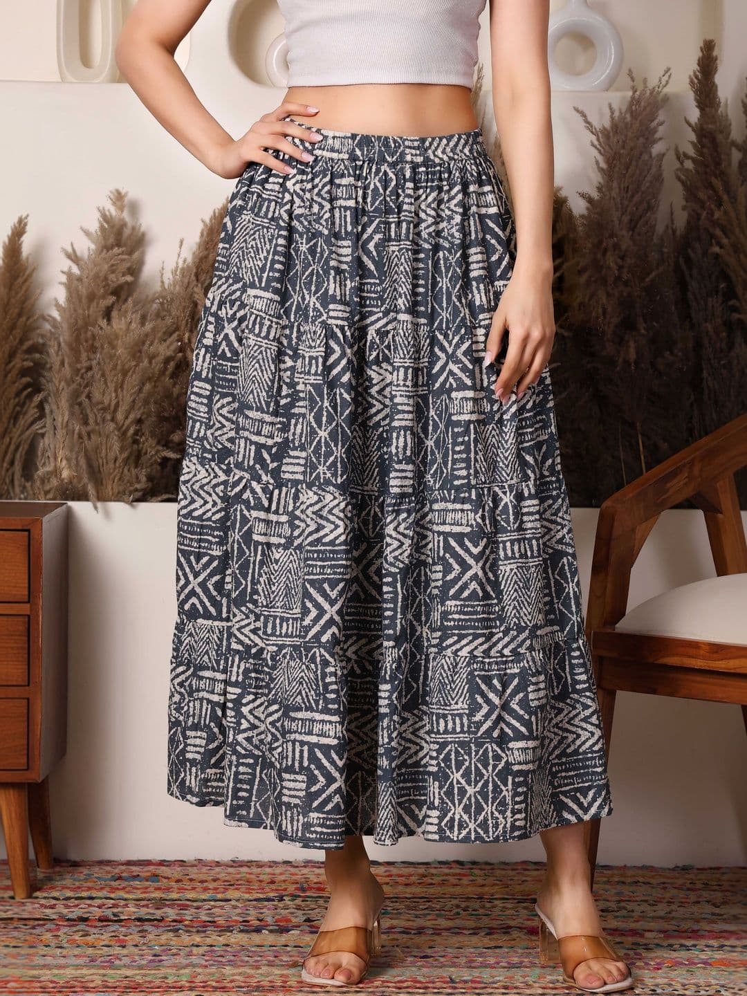 Taziraa Printed Pure Cotton Maxi A-Line Skirts - view 1