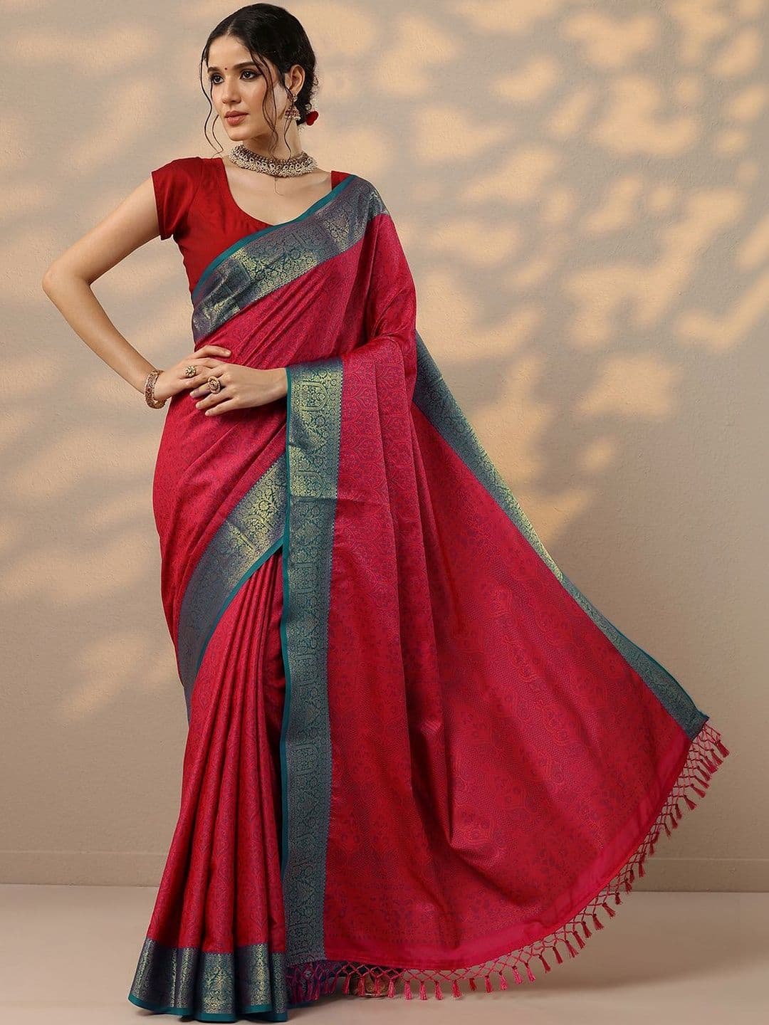 Libas Red Woven Design Kanjeevaram Saree With Unstitched Blouse Piece - view 1
