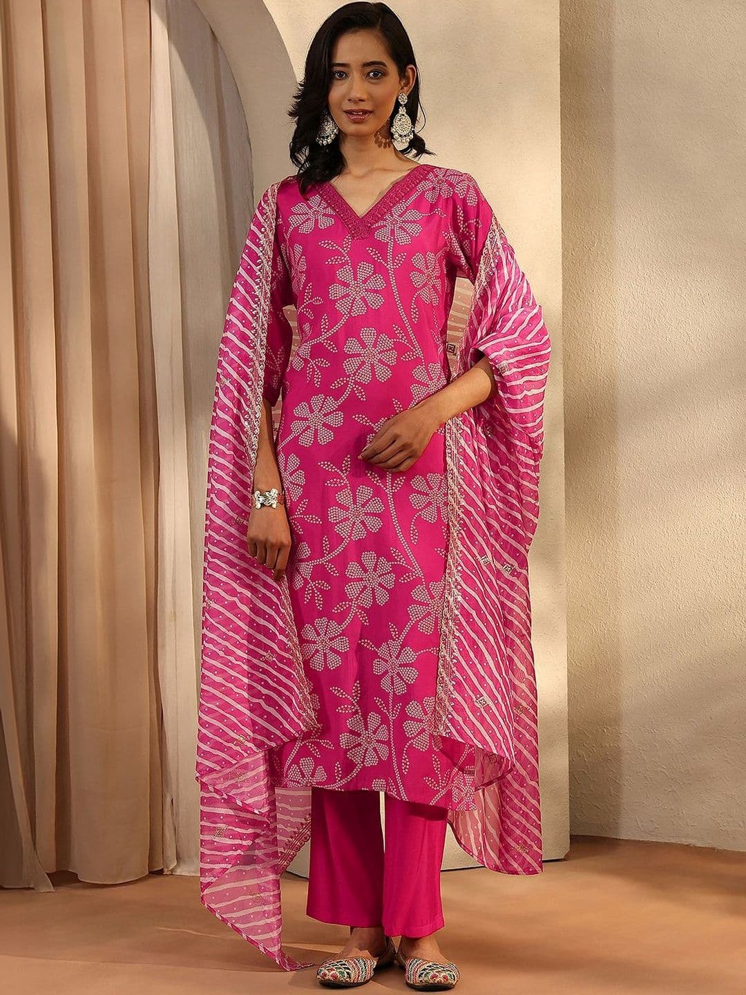 Libas Women Floral Printed Regular Thread Work Kurta with Trousers & With Dupatta - view 1