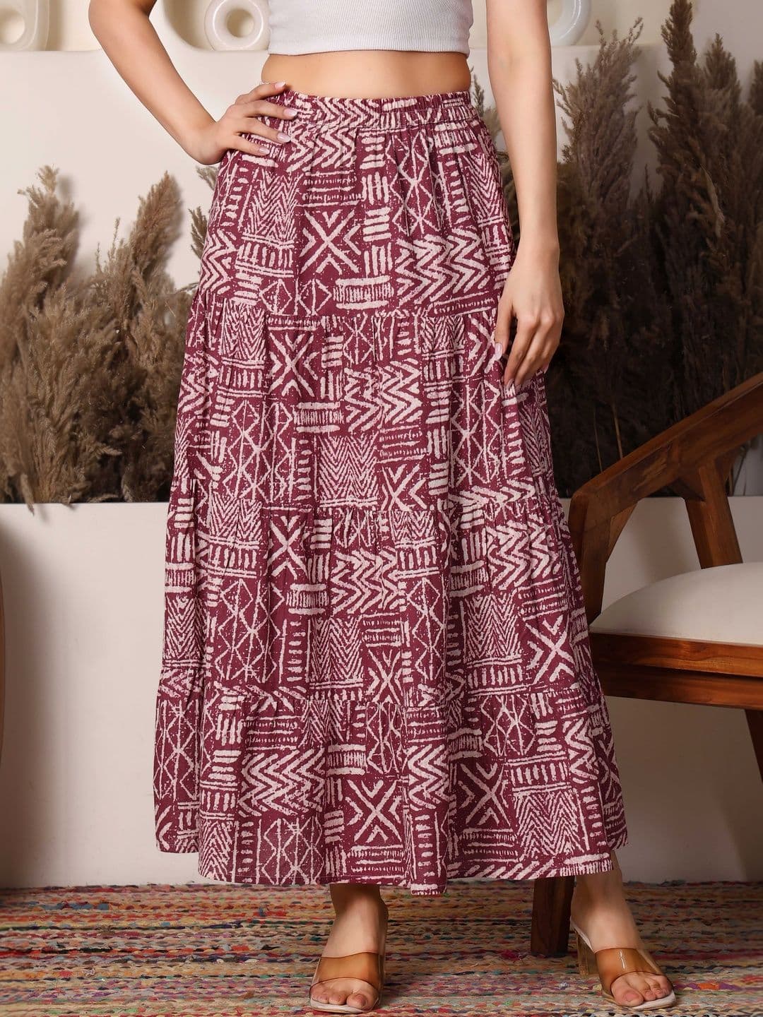 Taziraa Printed Pure Cotton Maxi A-Line Skirts - view 1