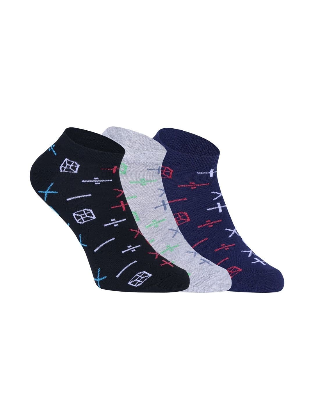 BERYX Unisex Pack of 3 Cotton Patterned Ankle Length Socks - view 1