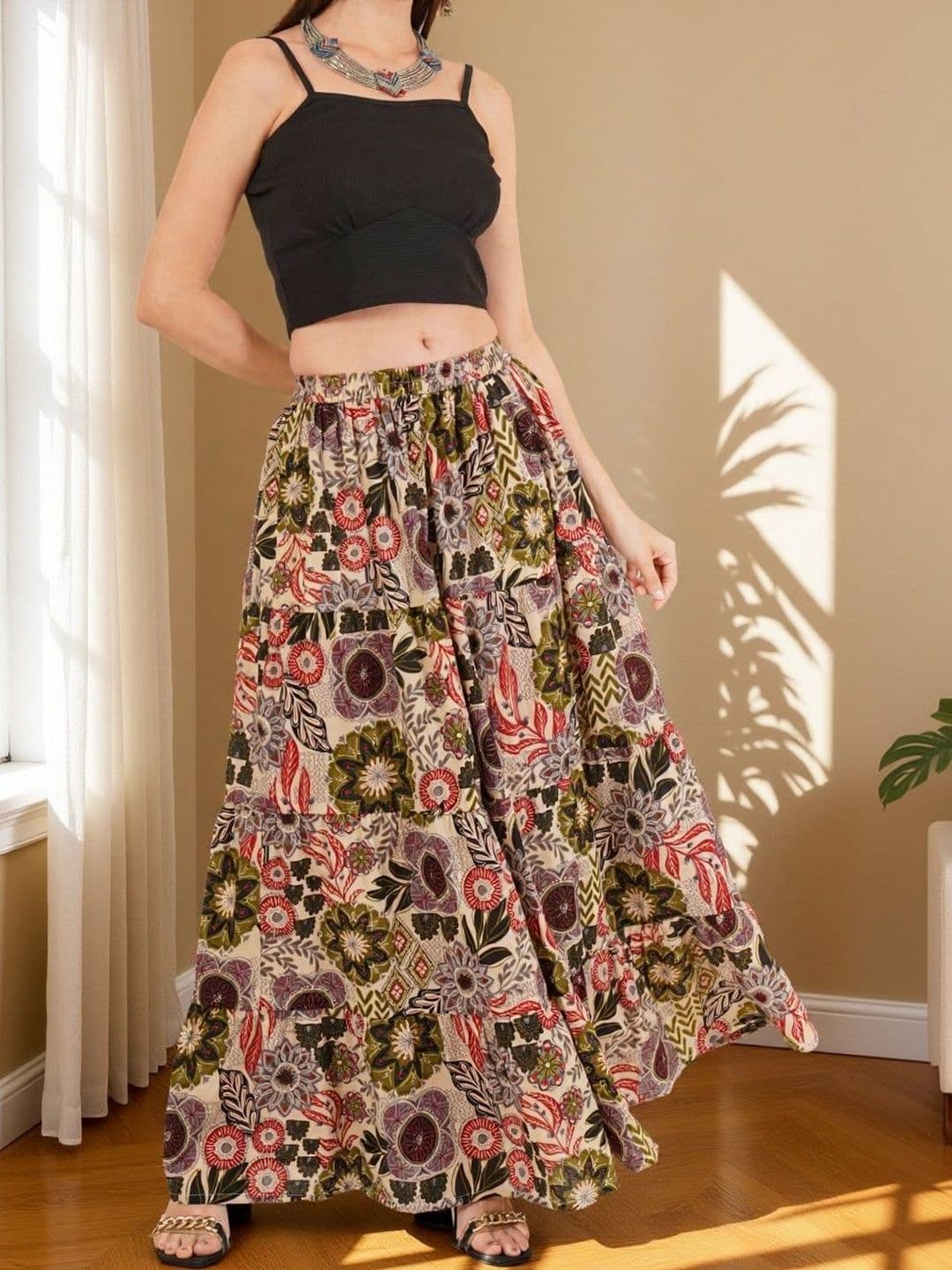 Hyba Printed Pure Cotton Maxi A-Line Skirts - view 1