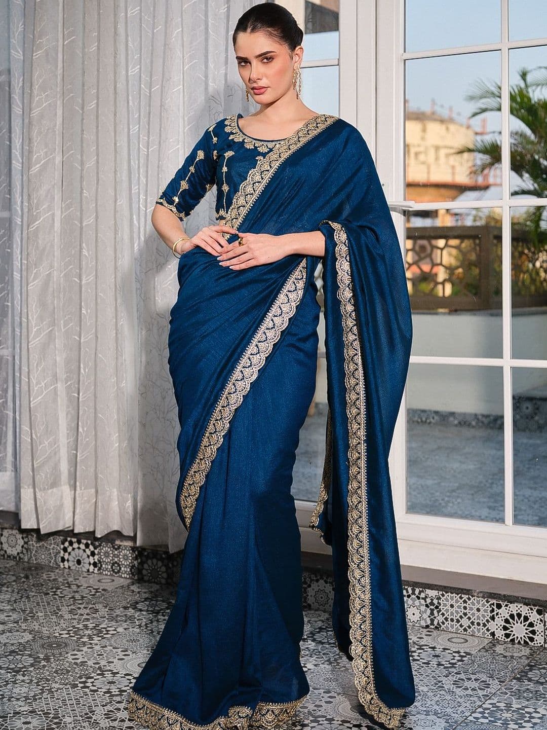 Kalista Embroidered Pure Chiffon Heavy Work Saree With Stiched Blousepiece - view 1