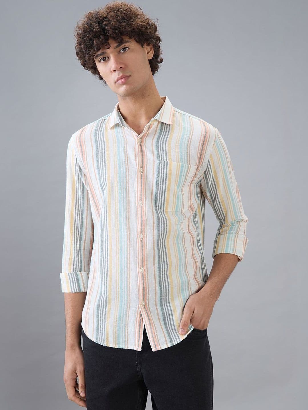 THE SHIRT CODE Men Slim Fit Multi Stripes Striped Casual Shirt - view 1