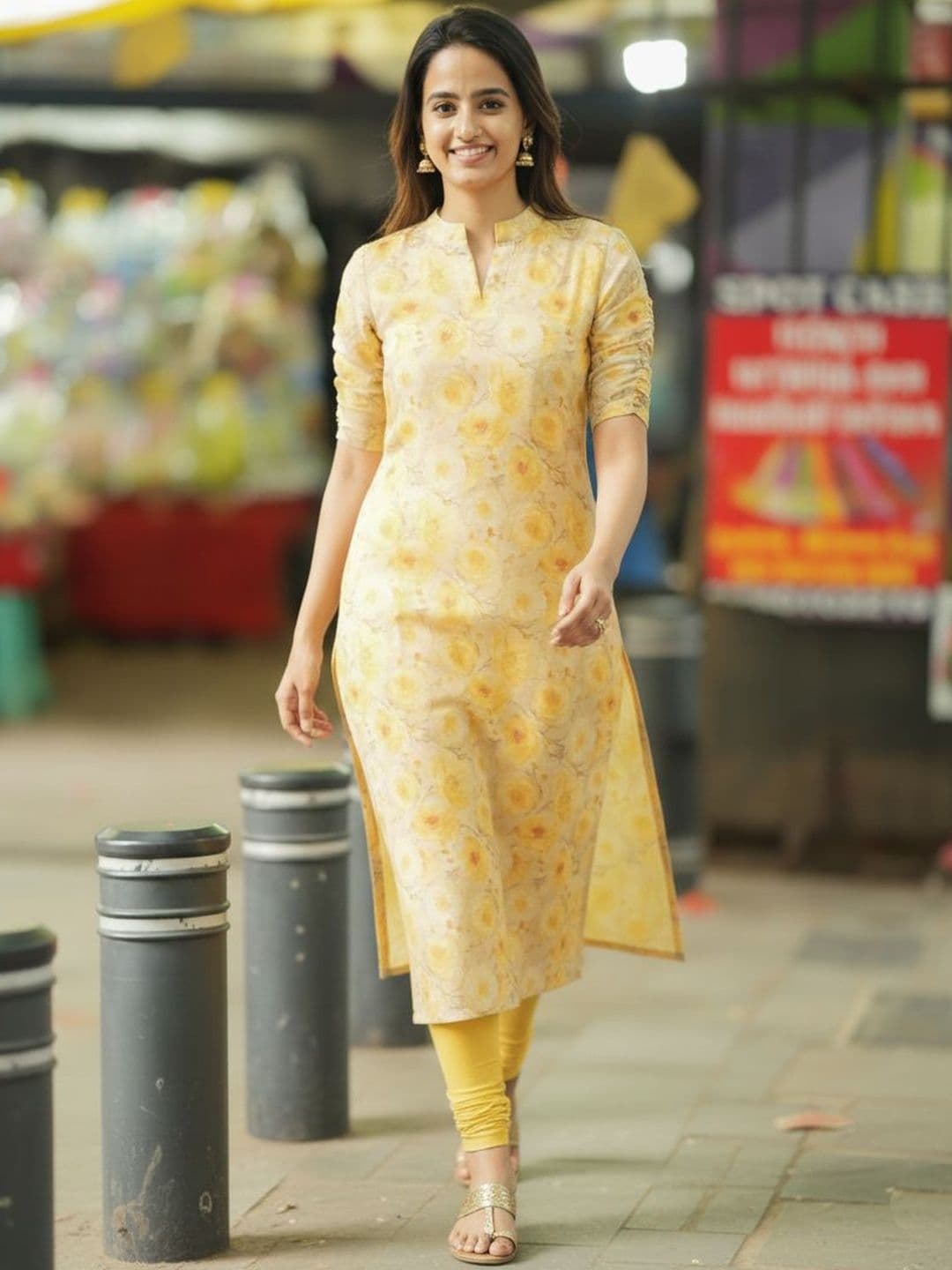 COTTON DUNIYA Floral Printed Chanderi Cotton Kurti - view 1