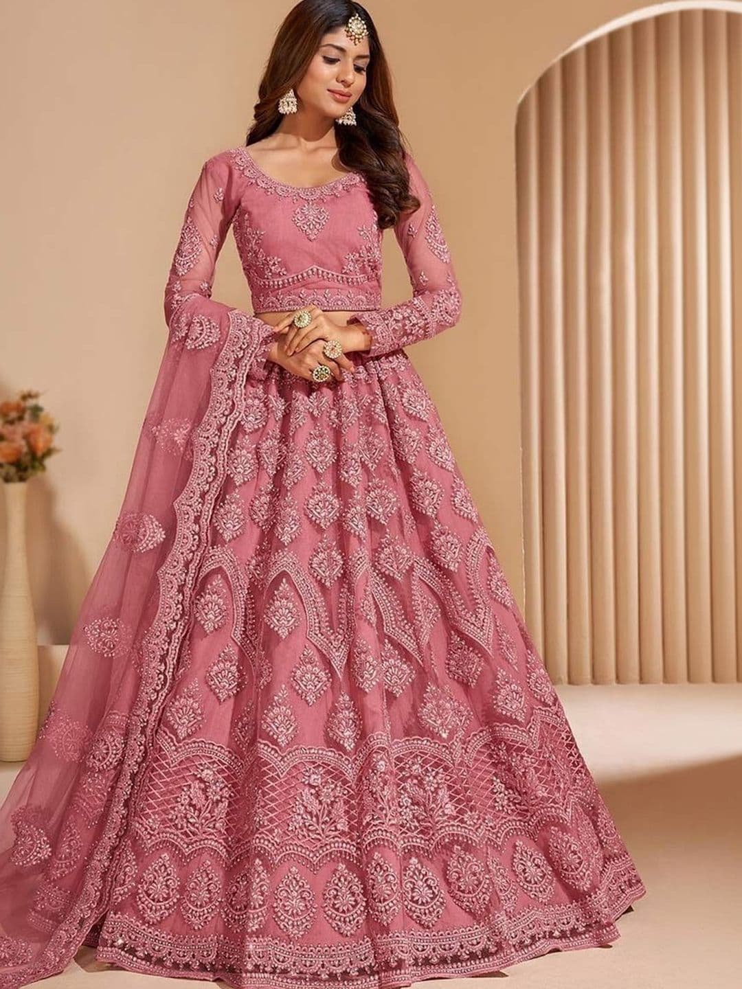 UDBHAV EXPORT Embroidered Thread Work Semi-Stitched Lehenga & Unstitched Blouse With Dupatta - view 1